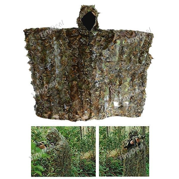 Hunting Ghillie Suit 3D Camo Bionic Leaf Camouflage Jungle Woodland Birdwatching Poncho Manteau Hunting Clothing Durable