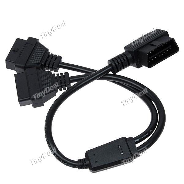 50CM L Shape Car OBD Interface Line One-to-Two Extension Cord 90 Degrees Connection Line Converter 16 Pins Cable