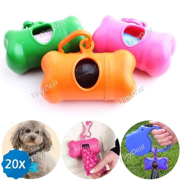 20 x Bone-shaped Pet Dog Puppy Waste Garbage Clean Up Bags Carrier Holder Case Dispenser Box - Color Assorted