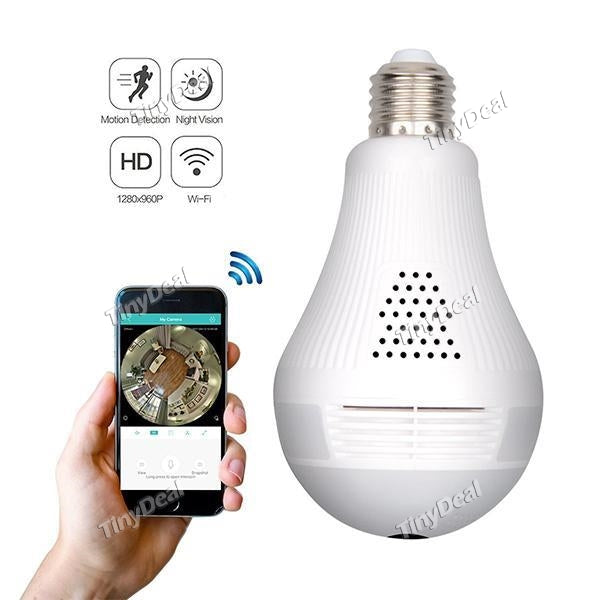 360 Security IP Camera Panoramic 960P WIFI Light Bulb Home Surveillance System w/ Remote View Motion Detection and Night Vision