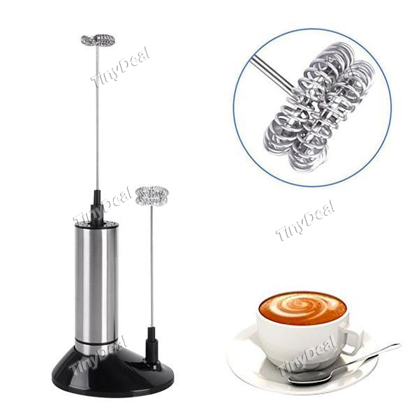 Electric Milk Frother Stainless Steel Handheld Electric Foam Maker with Double Single Spring Whisk Head Electric Wand