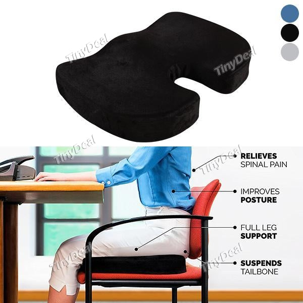 Memory Foam Seat Cushion by Cush Comfort - Non-Slip - Spinal Alignment Coccyx Chair Pads for Relief from Sitting Back Pain