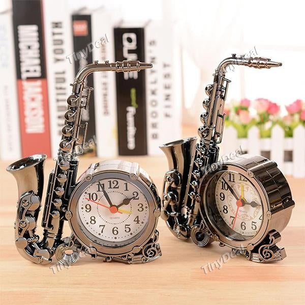 Home Decor Saxophone Modeling Alarm Clock Digital Clock Number Seat Round Desk Alarm Clock Children Toy - Color Assorted