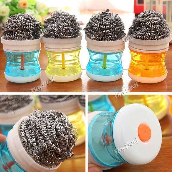 Easy Use Palm Scrubber Wash Clean Tool Holder Soap Dispenser Brush Washer Ball Hydraulic Pan Wash Pot Brush - Color Assorted