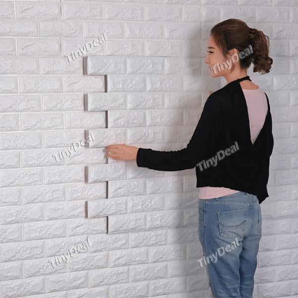 Self Adhesive 3D Brick Wall Sticker White Brick Wallpaper Waterproof Wallpaper for Bedroom Background TV Decor 70 x 77cm