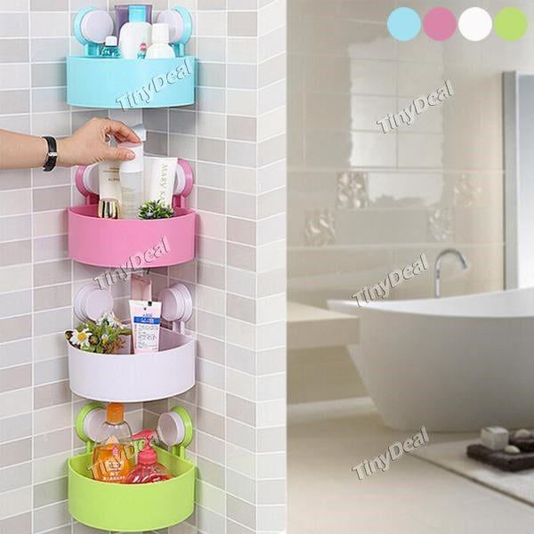 Plastic Suction Cup Bathroom Kitchen Corner Storage Rack Organizer Shower Shelf Sucker