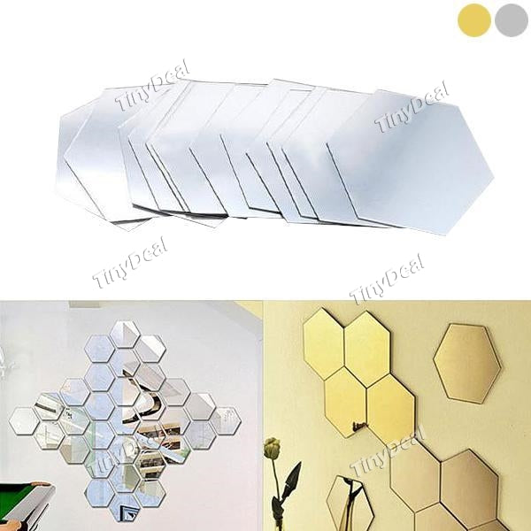 1.6" 4cm Hexagon Mirror DIY 12 PCS Geometric Hexagon Mirror Decoration 3D Mirror Wall Stickers Removable Hexagon Mirror