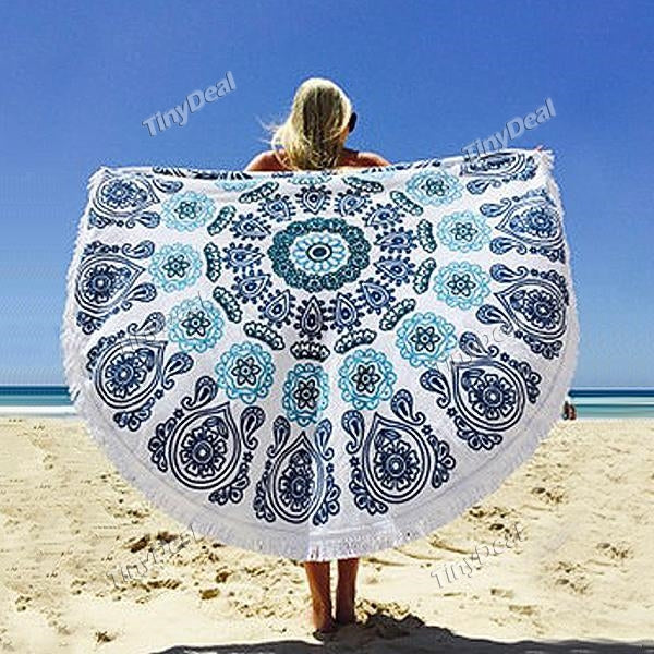 Thick Round Beach Towel Blanket - Microfiber Terry Beach Round Circle Yoga Mat With Fringe