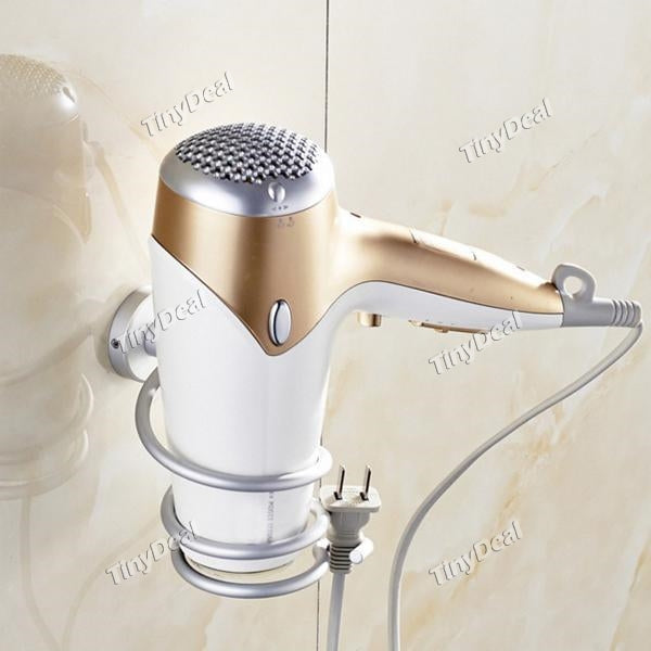 Aluminum Wall Mount Spring Style Hair Dryer Holder Rack Hair Drier Storage Organizer, Hair Blower Holder with Plug Hook