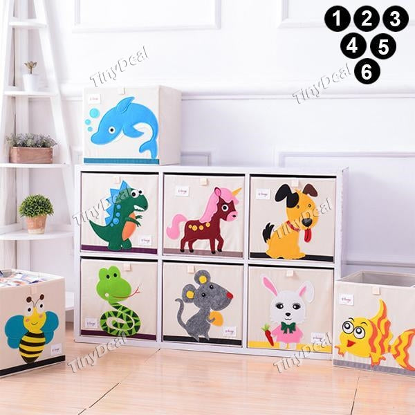 3D Embroider Cartoon Animal Fold Storage Box Kid Toy Clothes Organizer Box Children Sundries Cotton Cloth Storage Bin Organizer