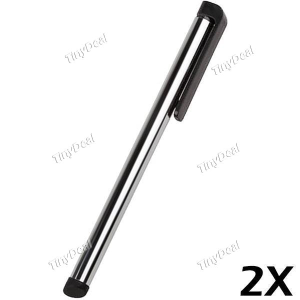 2 x Capacitive Touch Screen Stylus Pen with Clip for iPhone 4/4s iPhone 5/5s iPhone5c iPad mini iPad 4/ 3/ 2 – Sliver MTP-6725