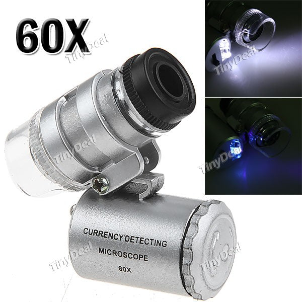 Pocket 60X Miniature Microscope with LED Light & Currency Detector for Medical Purpose Industrial Science Geography HMM-67913