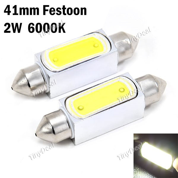 2pcs DC 12V 2W 41mm Festoon 6000K LED White Light Lamp f Car Vehicle Automobile