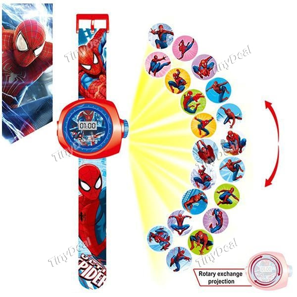 Spiderman Style Kids' Projector Digital Wrist Watch with Purse Wallet Gift for Children - Pattern Assorted WKD-74190