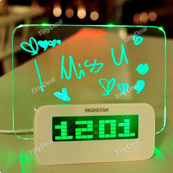 Multifunction LCD Digital Alarm Clock Thermometer + 4-Port USB HUB + Message Board with Green Light HLI-81086